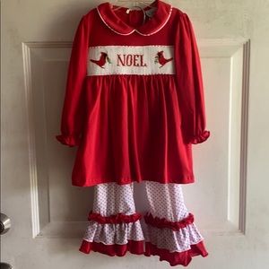 EUC SMOCKED Noel Christmas Outfit Girls Size 3